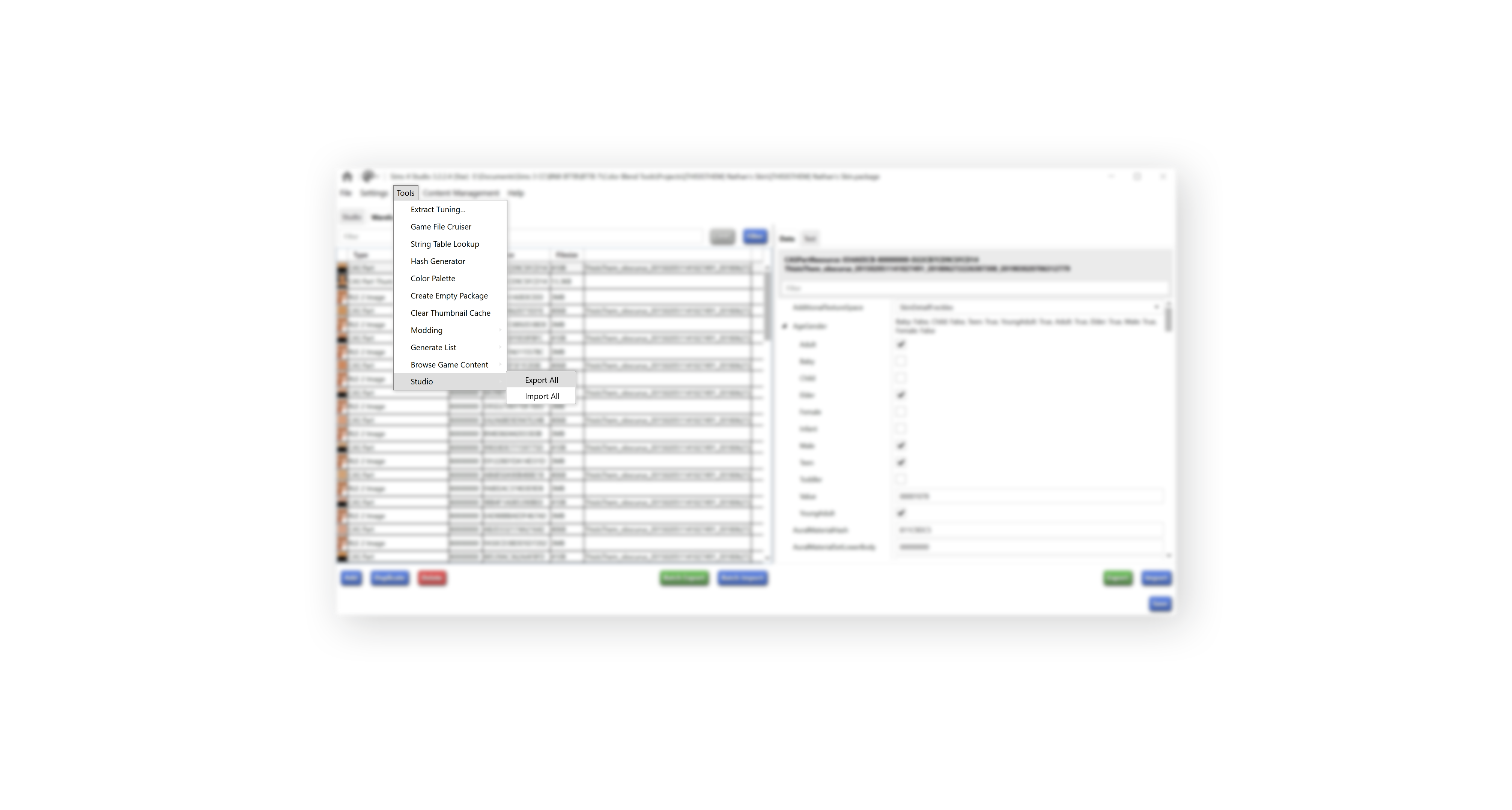 Export all files using Sims 4 Studio